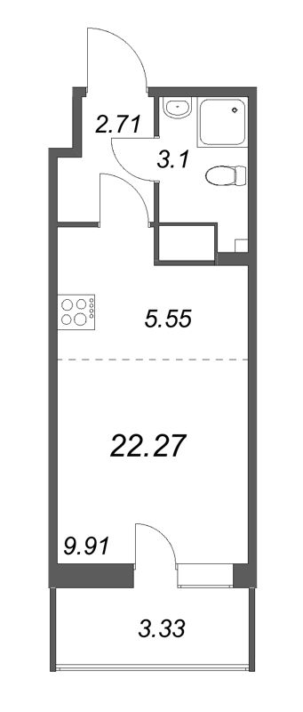 Квартира-студия, 22.27 м² в ЖК "Аквилон Янино" - планировка, фото №1