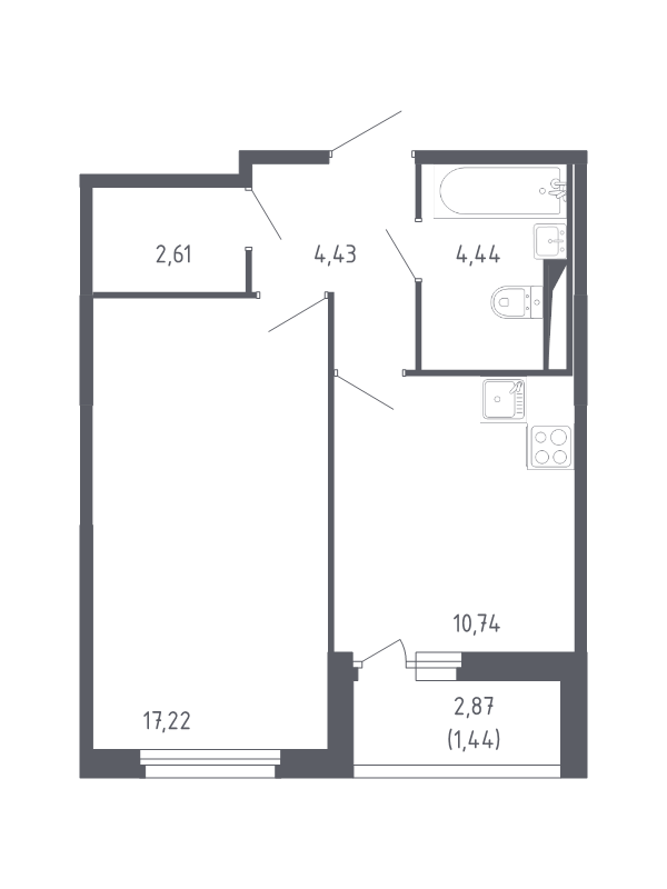 1-комнатная квартира, 40.88 м² в ЖК "Сандэй" - планировка, фото №1