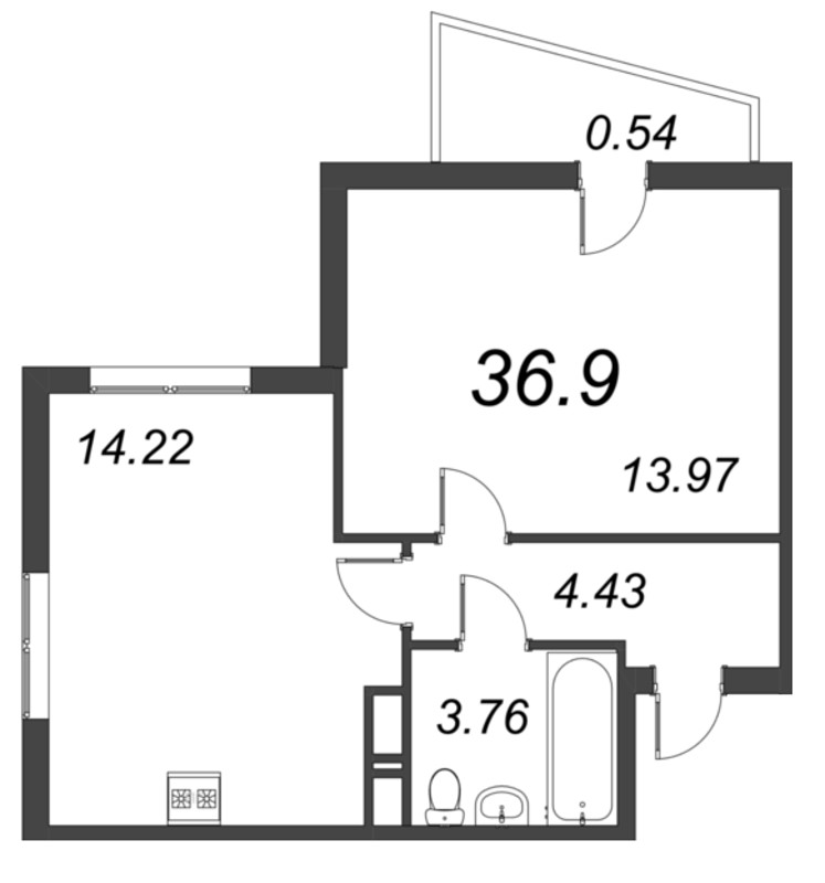 1-комнатная квартира, 36.9 м² в ЖК "VEREN NORT сертолово" - планировка, фото №1
