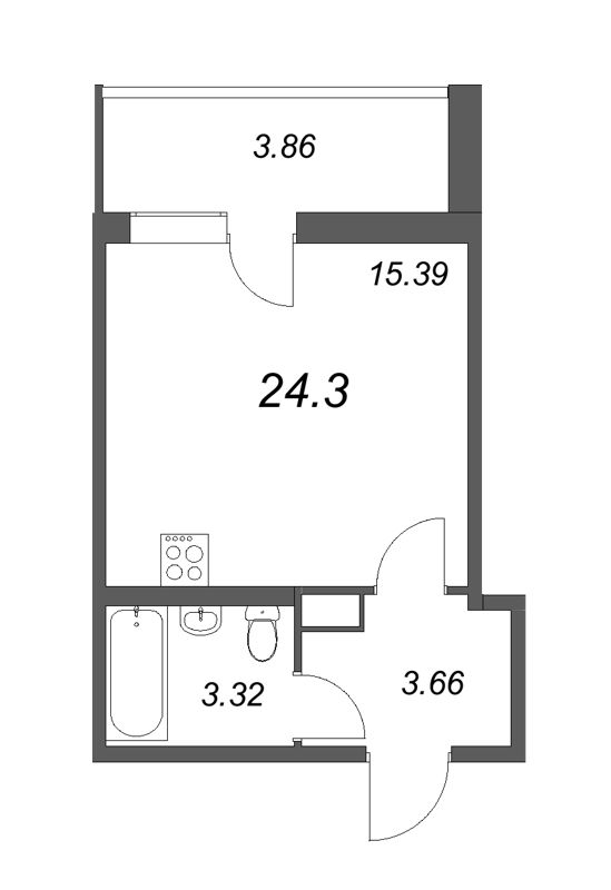 Квартира-студия, 24.3 м² - планировка, фото №1