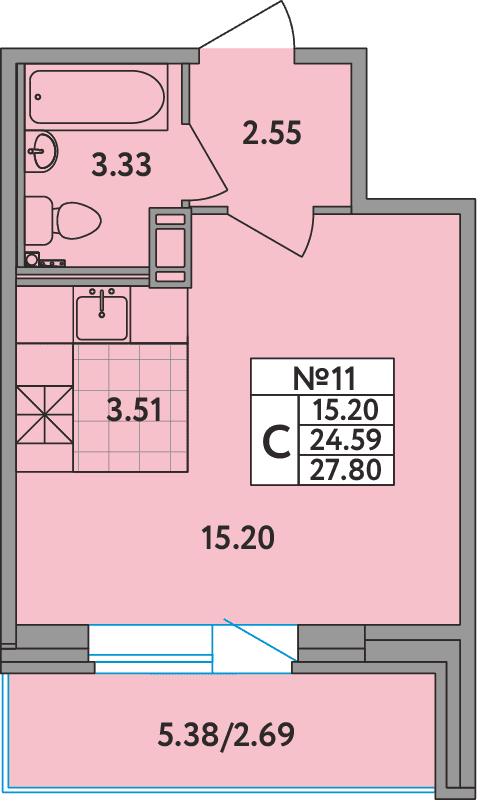 Квартира-студия, 27.2 м² в ЖК "Удача (Вита)" - планировка, фото №1