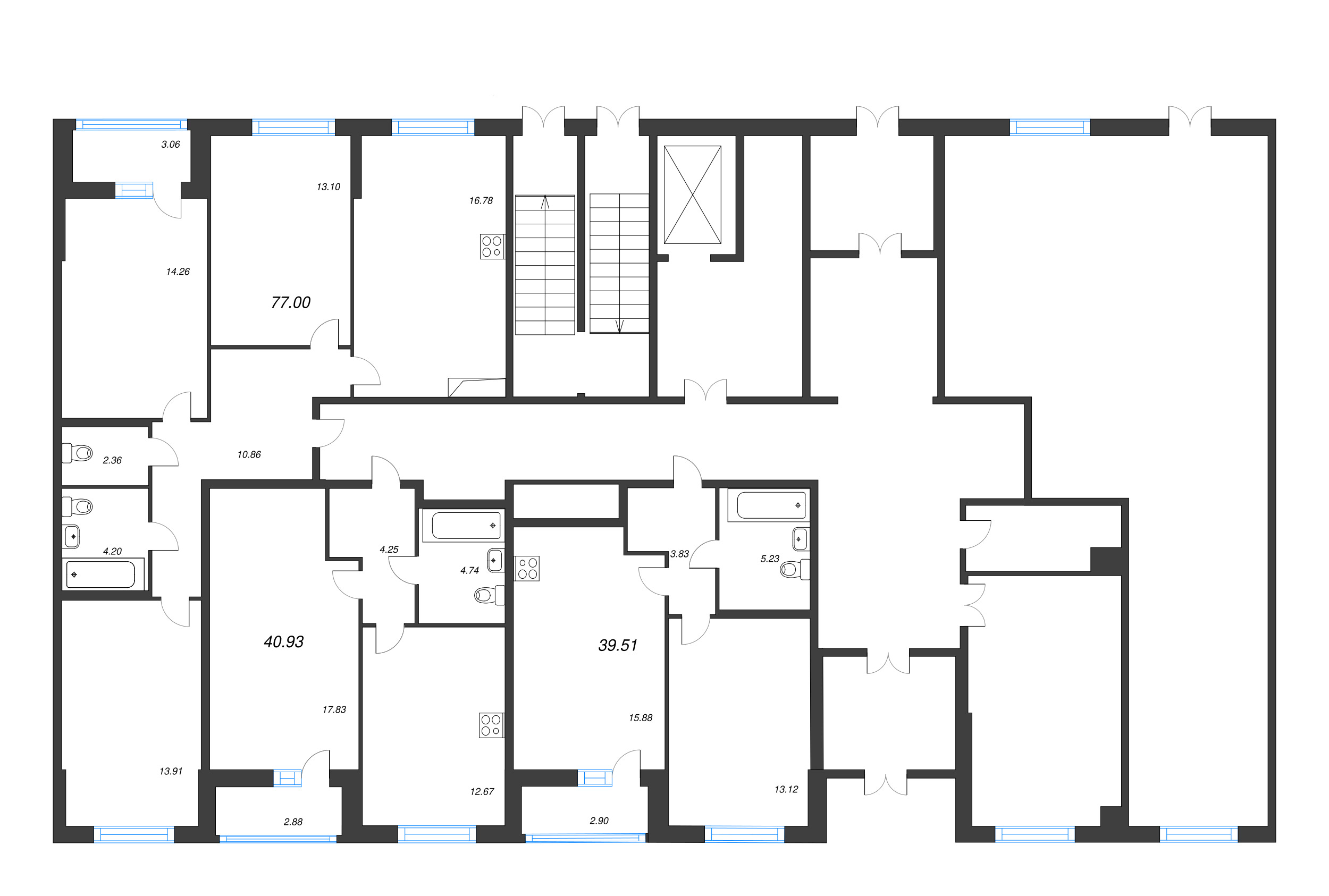 4-комнатная (Евро) квартира, 77 м² в ЖК "Аквилон Leaves" - планировка этажа