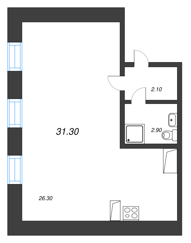 Квартира-студия, 37.3 м² в ЖК "Крона" - планировка, фото №1