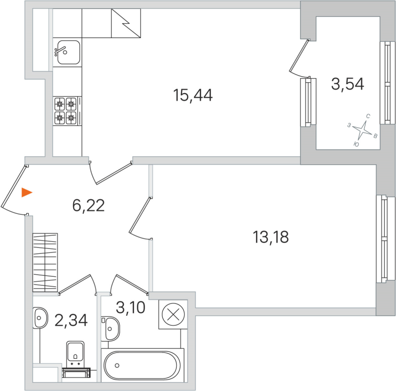 2-комнатная (Евро) квартира, 40.28 м² в ЖК "Дубровский" - планировка, фото №1