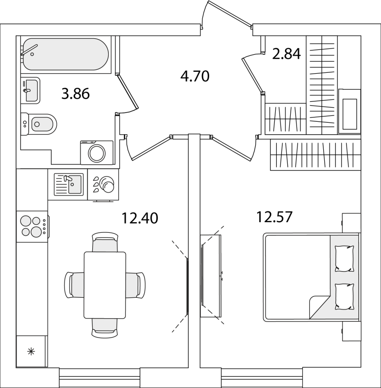1-комнатная квартира, 36.37 м² в ЖК "Кинопарк" - планировка, фото №1