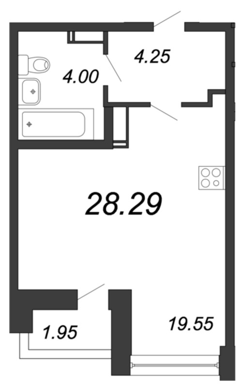 Квартира-студия, 28.9 м² - планировка, фото №1