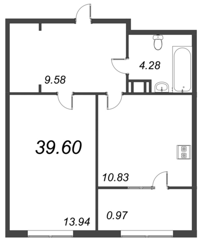 1-комнатная квартира, 43.12 м² в ЖК "Pixel" - планировка, фото №1