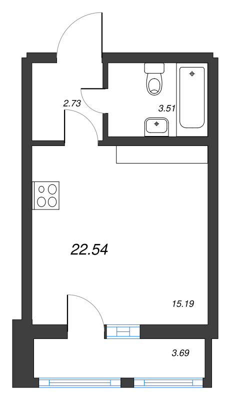 Квартира-студия, 22.54 м² - планировка, фото №1