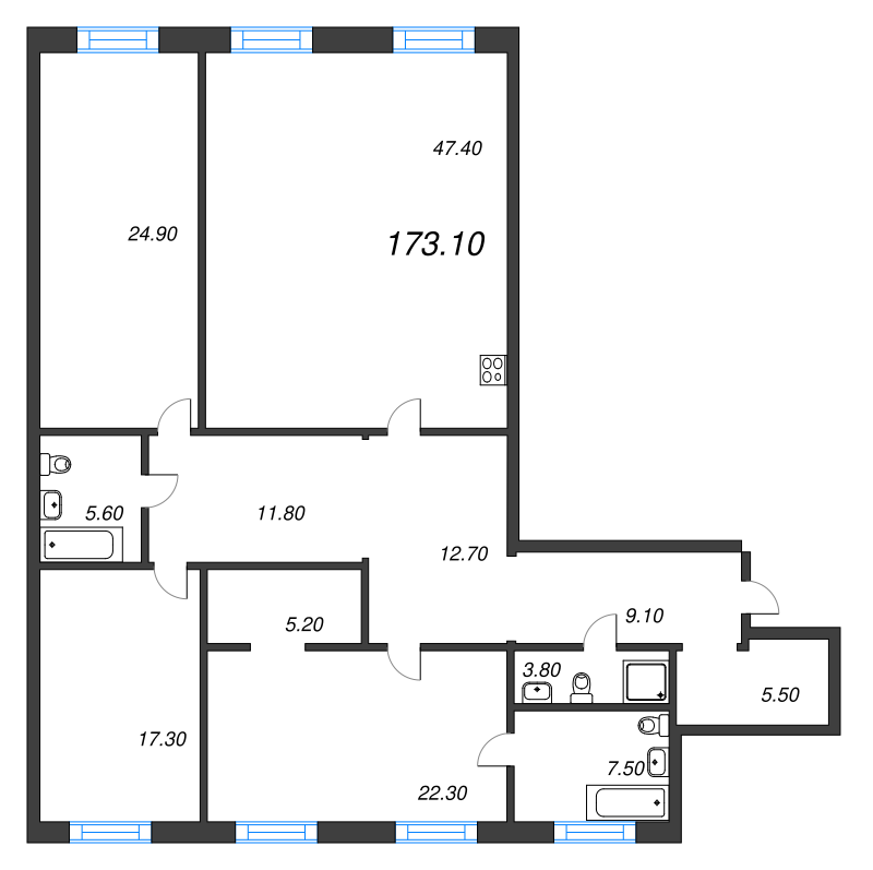 4-комнатная (Евро) квартира, 173 м² - планировка, фото №1