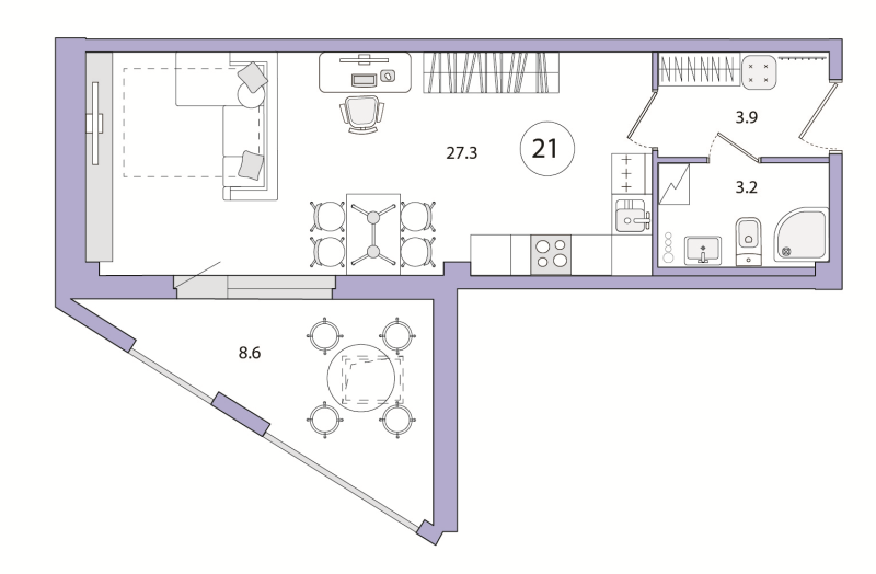 Квартира-студия, 43 м² - планировка, фото №1