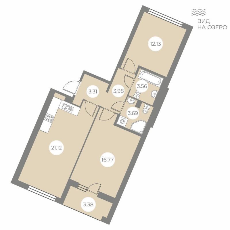 3-комнатная (Евро) квартира, 66.25 м² - планировка, фото №1