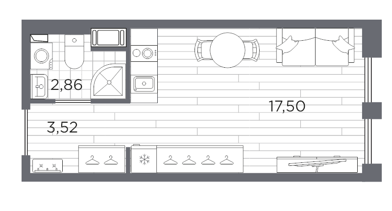 Квартира-студия, 23.88 м² в ЖК "Сезоны" - планировка, фото №1