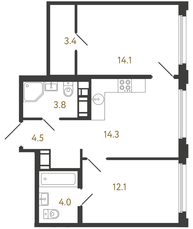 2-комнатная квартира, 56.2 м² в ЖК "Гений" - планировка, фото №1