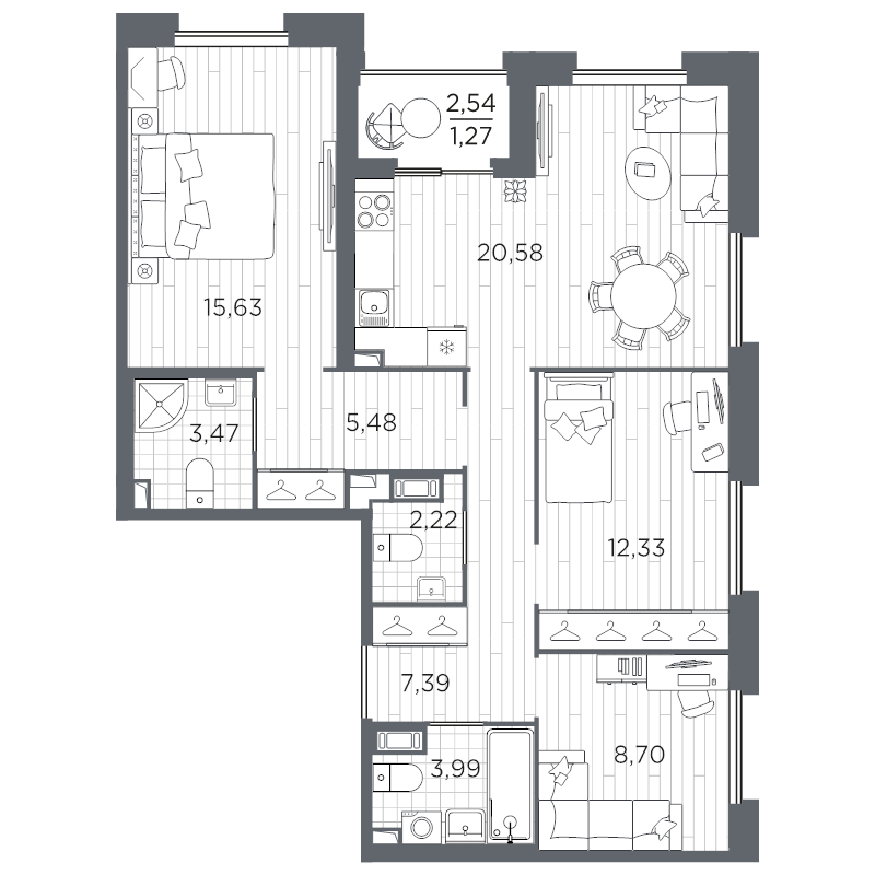 4-комнатная (Евро) квартира, 81.06 м² в ЖК "Оптимист" - планировка, фото №1