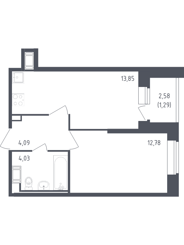 1-комнатная квартира, 36.04 м² в ЖК "Живи! В Рыбацком" - планировка, фото №1