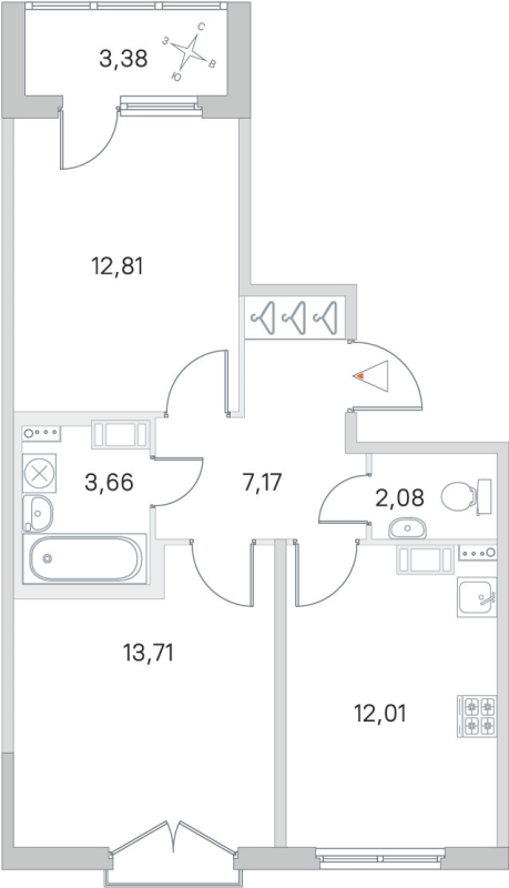 2-комнатная квартира, 51.44 м² в ЖК "Любоград" - планировка, фото №1