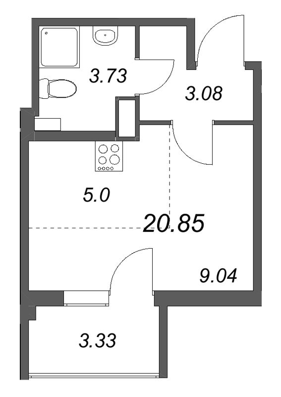 Квартира-студия, 20.85 м² - планировка, фото №1