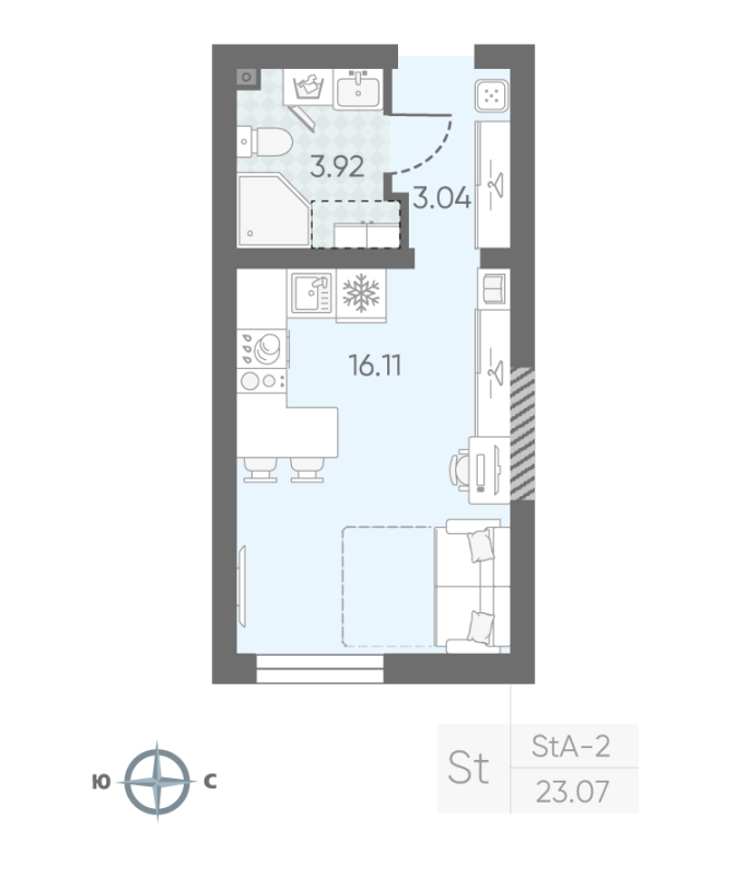 Квартира-студия, 23.07 м² в ЖК "Морская миля" - планировка, фото №1