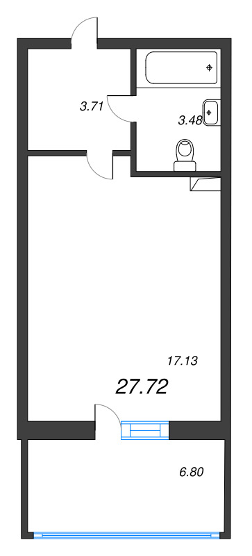 Квартира-студия, 27.72 м² - планировка, фото №1