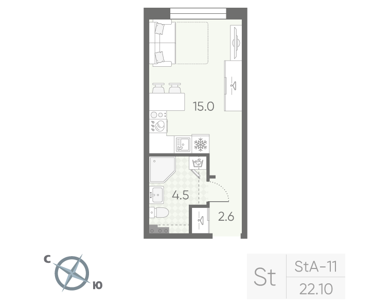 Квартира-студия, 22.1 м² в ЖК "Пулково Lake" - планировка, фото №1