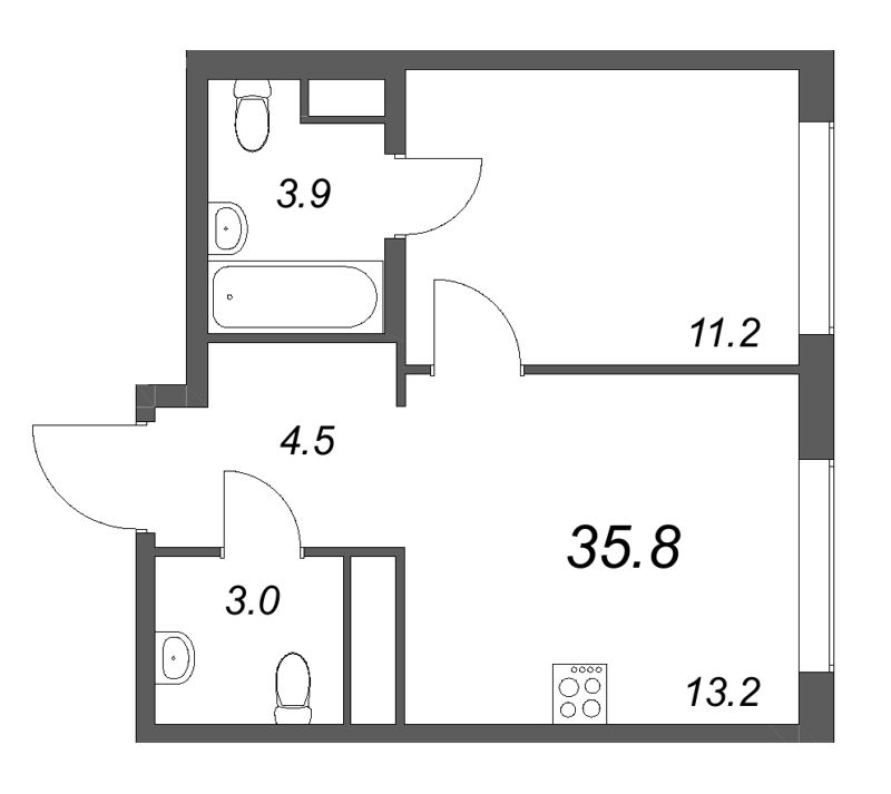 1-комнатная квартира, 35.8 м² в ЖК "Гений" - планировка, фото №1