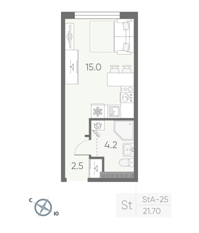 Квартира-студия, 21.7 м² - планировка, фото №1