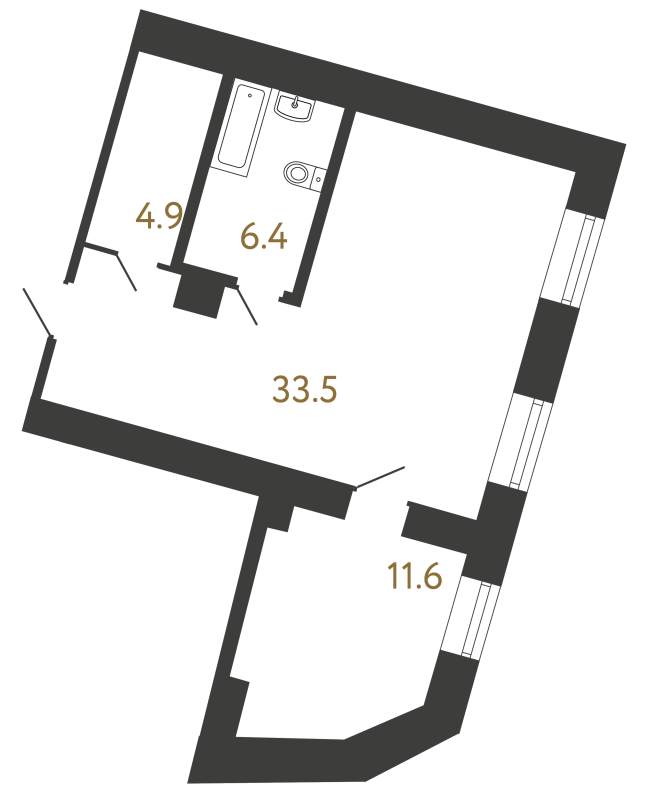 2-комнатная (Евро) квартира, 56.4 м² в ЖК "Типография" - планировка, фото №1