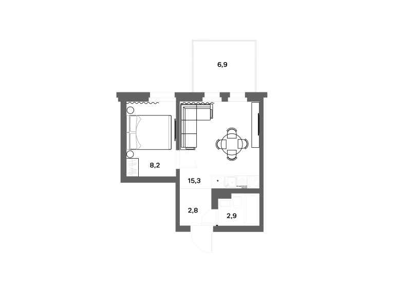 2-комнатная (Евро) квартира, 31.3 м² в ЖК "ЭКО Квартал NEGA" - планировка, фото №1