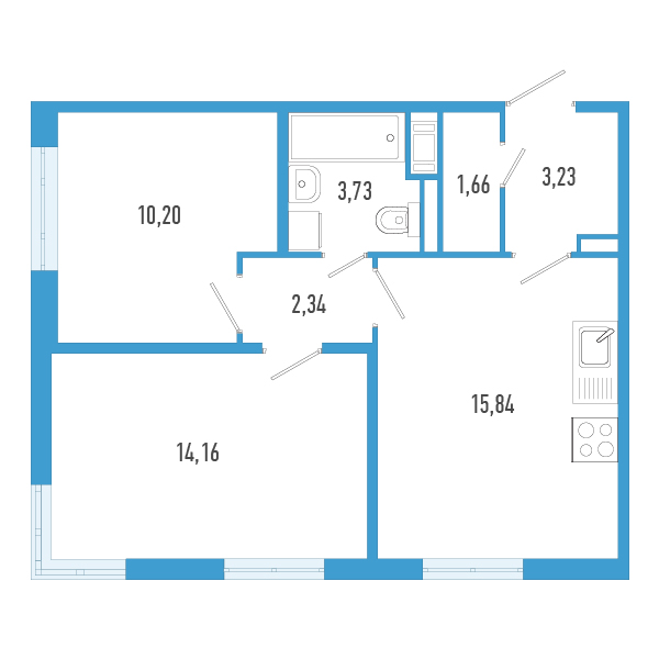 3-комнатная (Евро) квартира, 51.16 м² в ЖК "AEROCITY" - планировка, фото №1