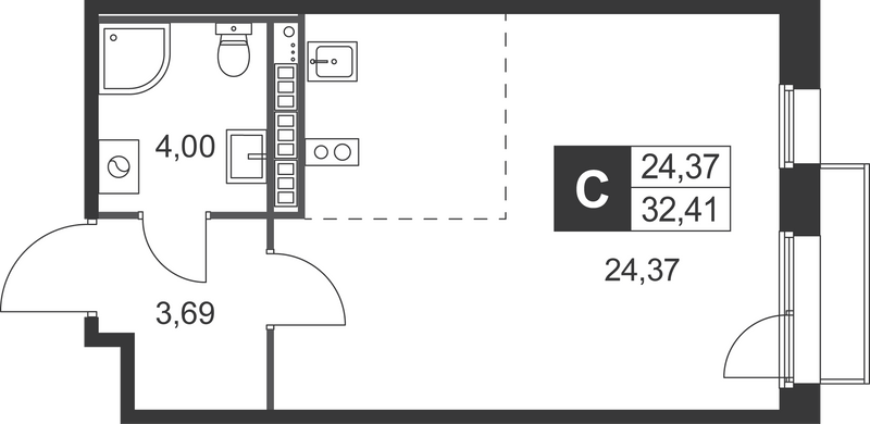 Квартира-студия, 32.41 м² в ЖК "Слобода" - планировка, фото №1