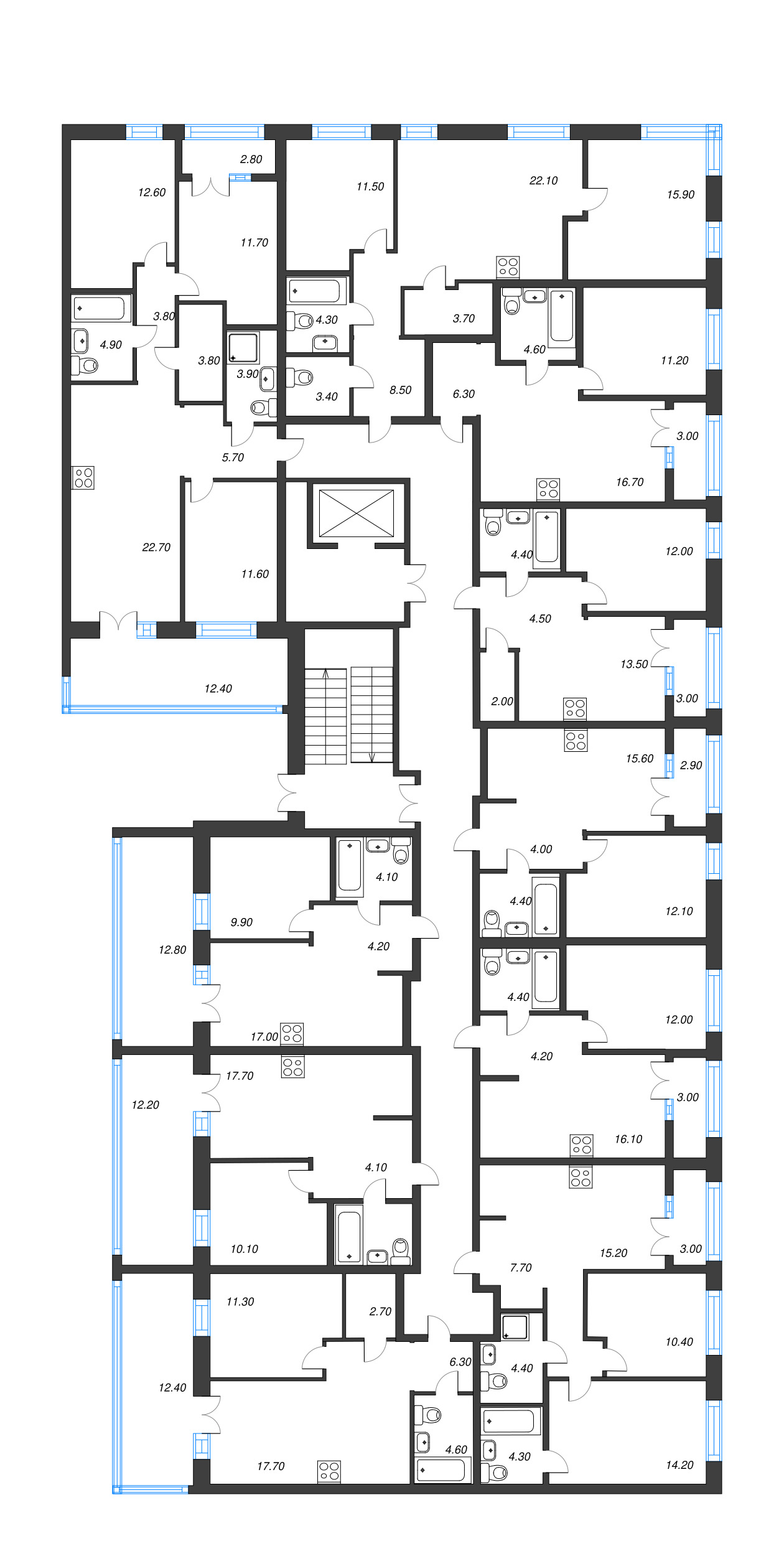 4-комнатная (Евро) квартира, 85.94 м² в ЖК "Новый Питер" - планировка этажа