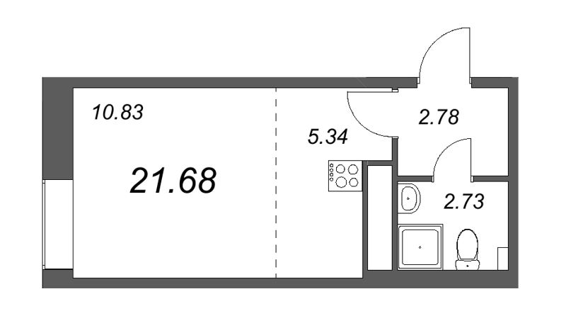 Квартира-студия, 21.6 м² - планировка, фото №1