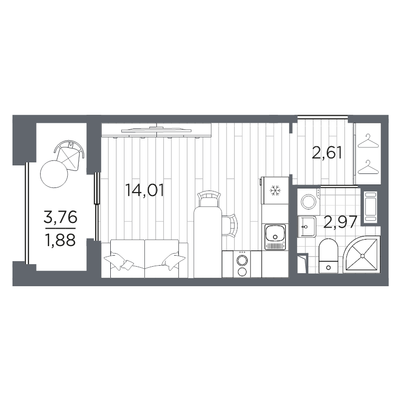 Квартира-студия, 21.47 м² в ЖК "Оптимист" - планировка, фото №1