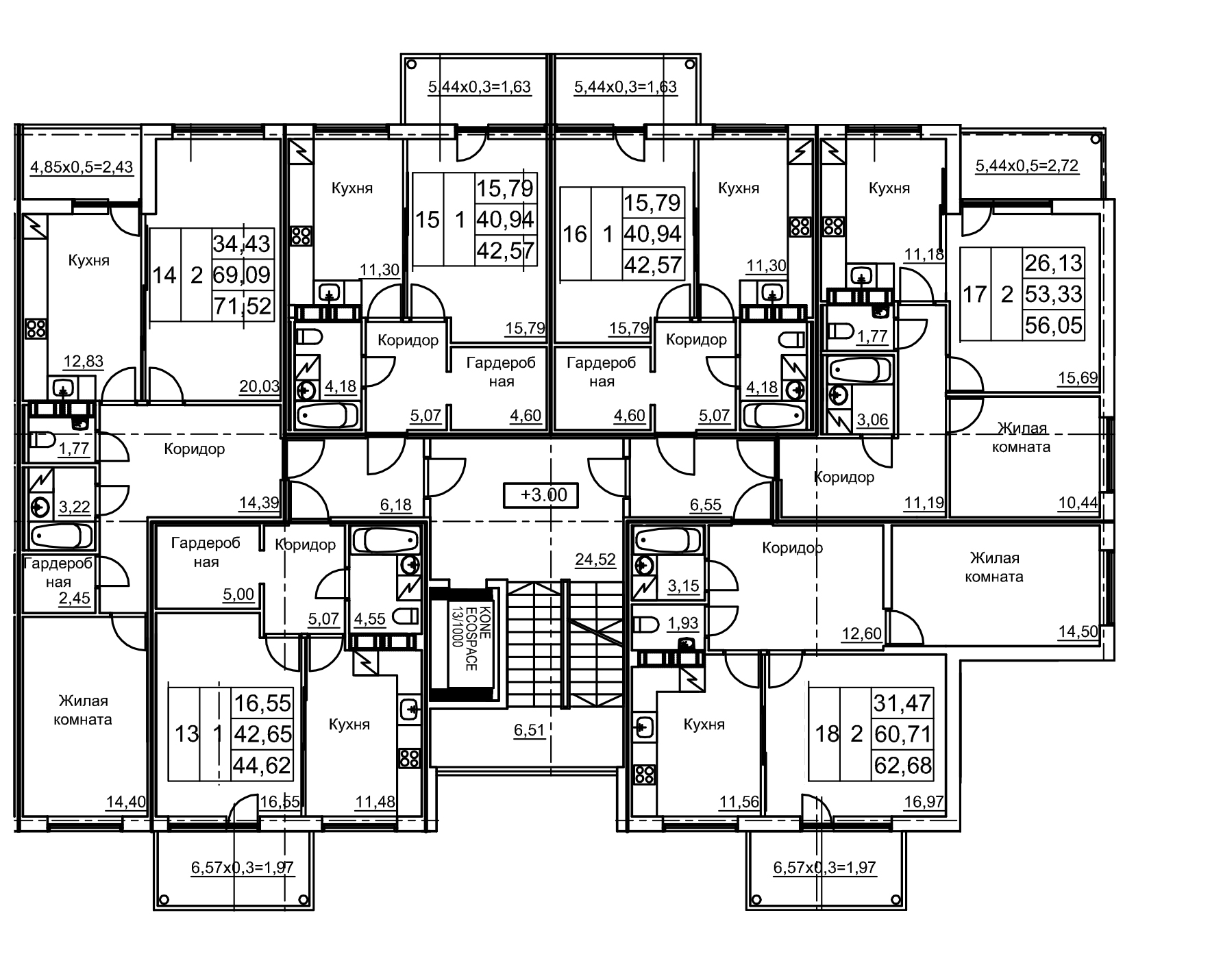 1-комнатная квартира, 43.66 м² в ЖК "Финский квартал" - планировка этажа