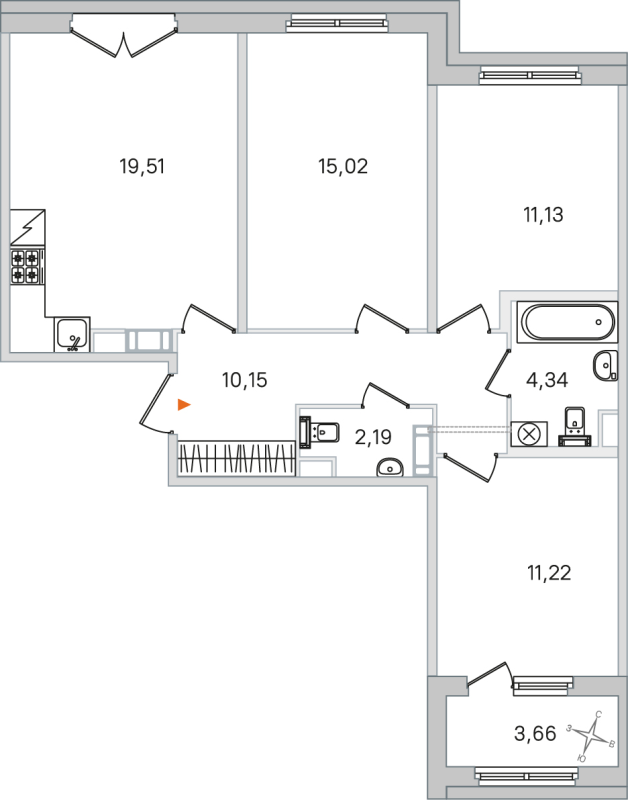 4-комнатная (Евро) квартира, 73.56 м² в ЖК "Дубровский" - планировка, фото №1