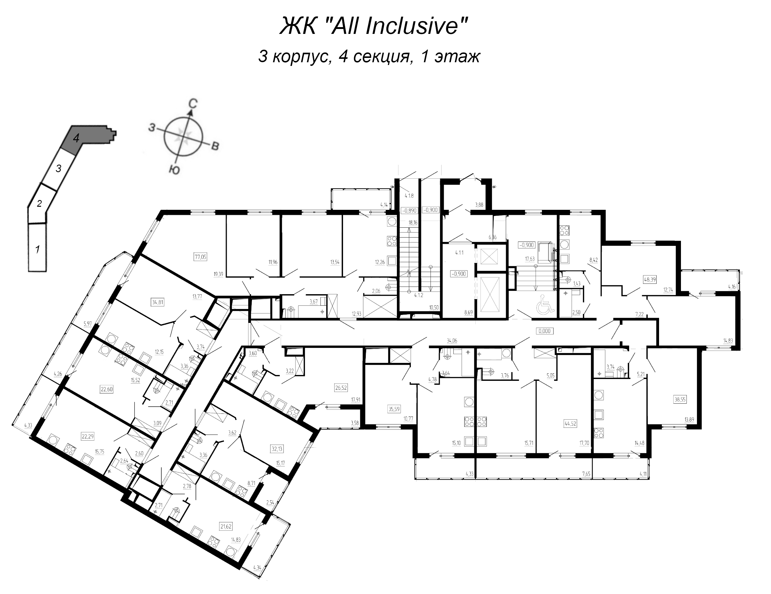 1-комнатная квартира, 38.55 м² - планировка этажа