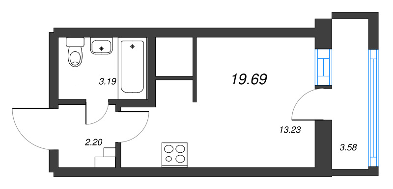 Квартира-студия, 19.69 м² в ЖК "Старлайт" - планировка, фото №1