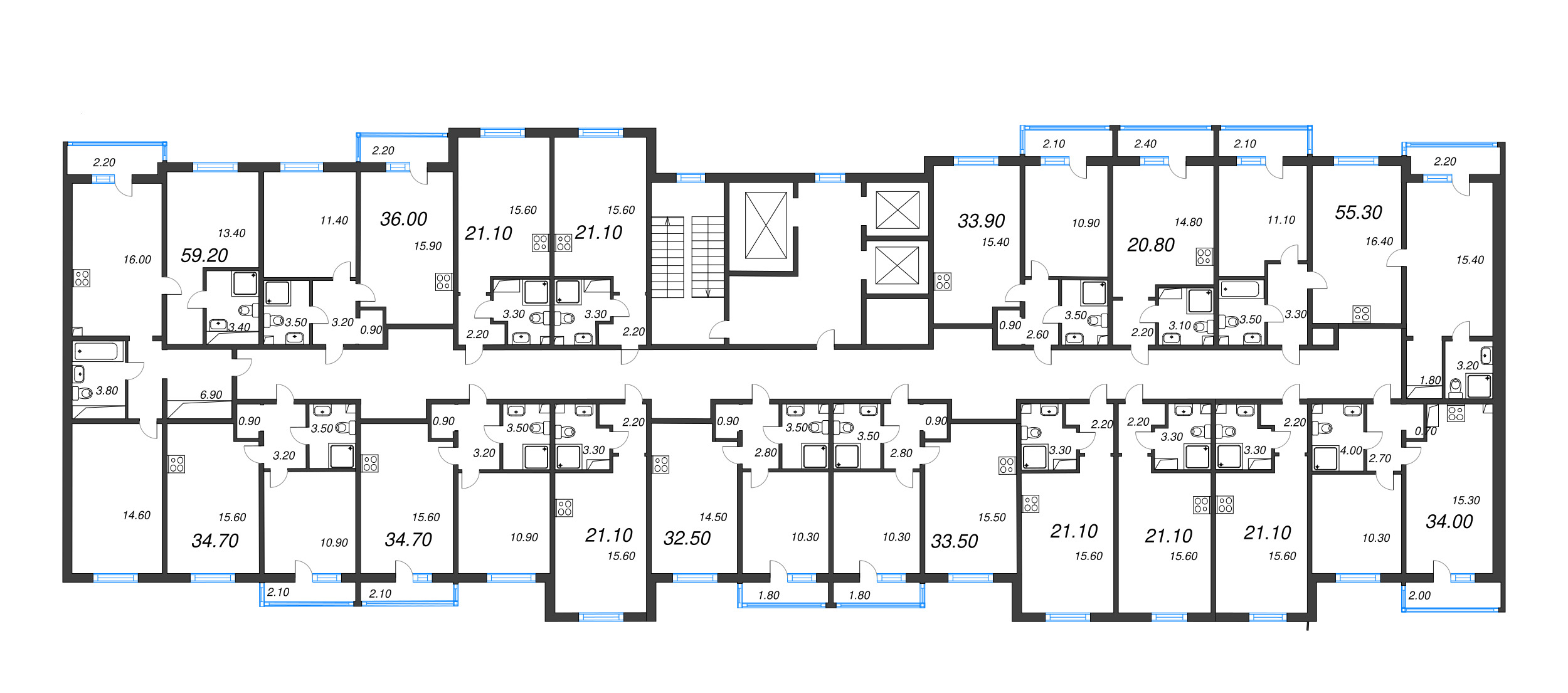 1-комнатная квартира, 32.5 м² в ЖК "Дыбенко Парк" - планировка этажа
