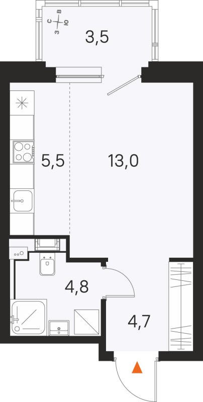 Квартира-студия, 28 м² в ЖК "М36" - планировка, фото №1
