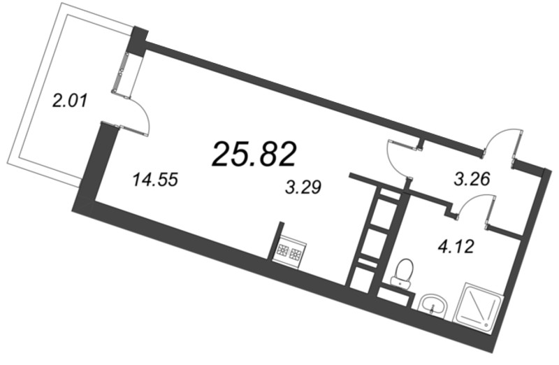 Квартира-студия, 25.82 м² - планировка, фото №1