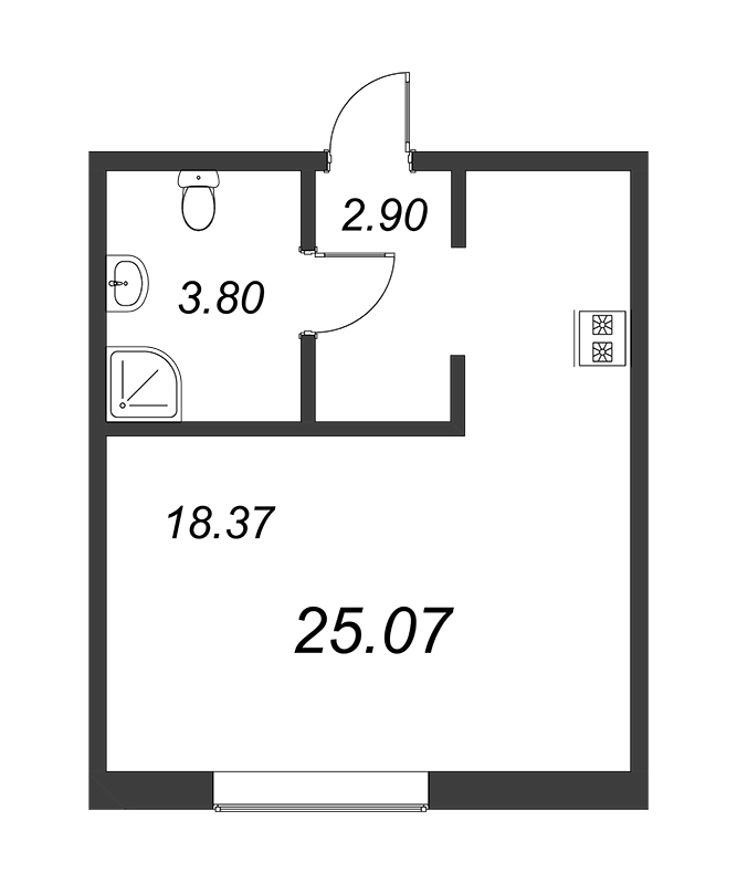 Квартира-студия, 25.2 м² - планировка, фото №1