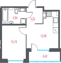 1-комнатная квартира, 31.72 м² в ЖК "Город-спутник Южный" - планировка, фото №1