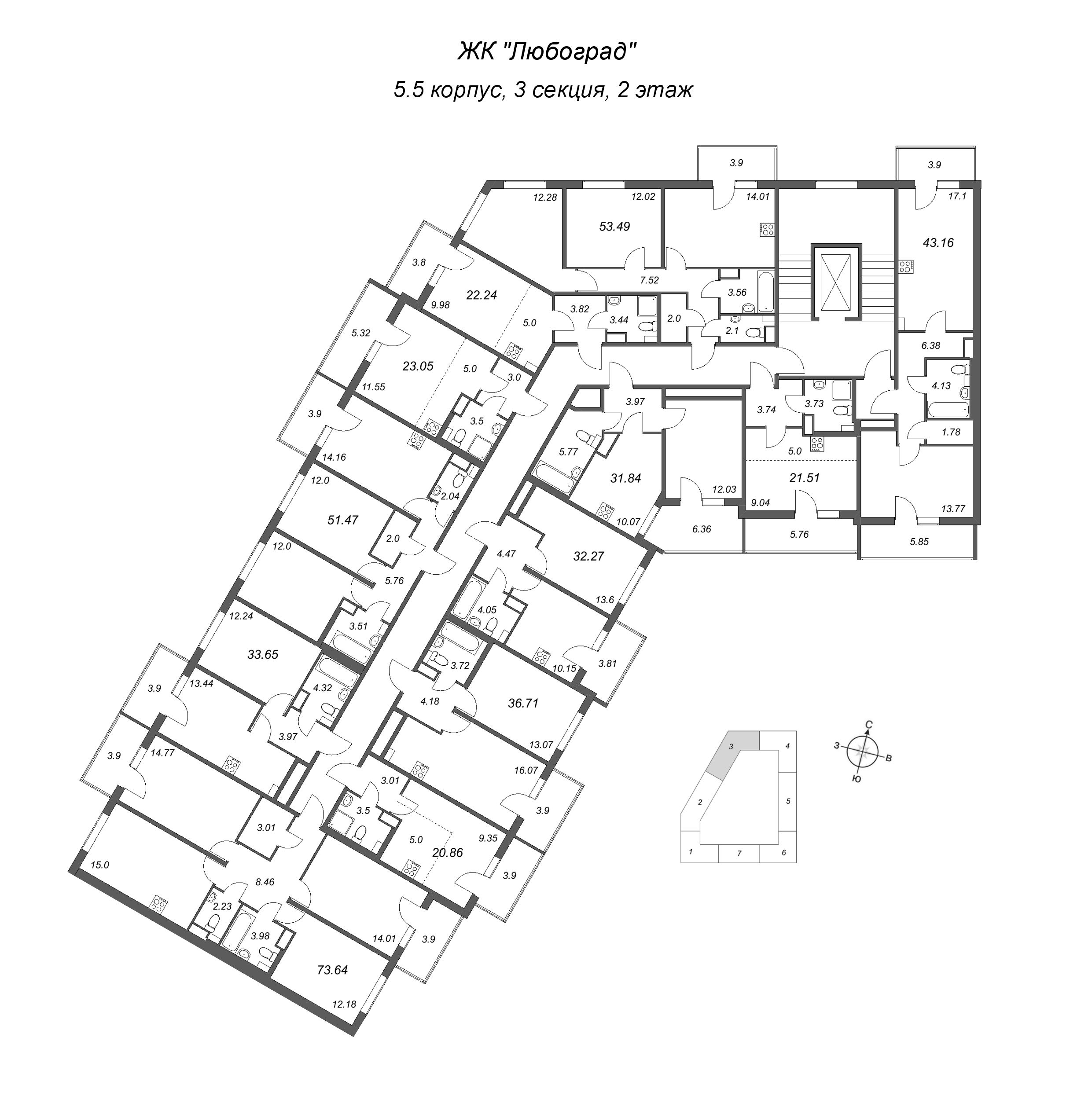 Квартира-студия, 22.24 м² - планировка этажа
