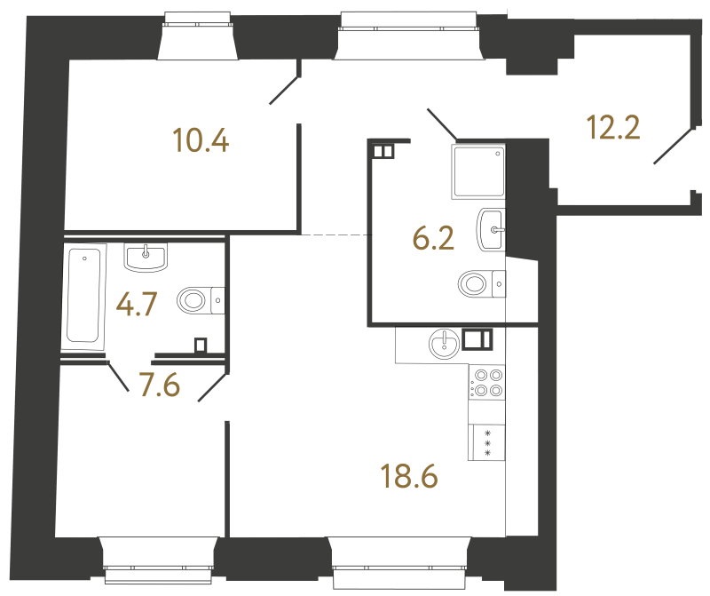 3-комнатная (Евро) квартира, 59.7 м² в ЖК "Светоч" - планировка, фото №1