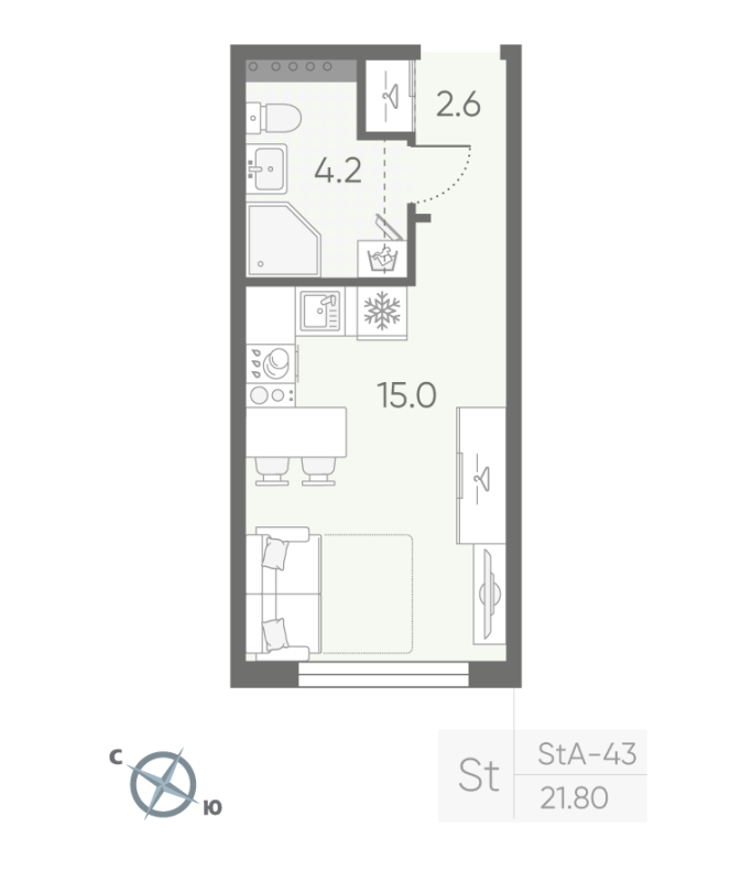 Квартира-студия, 21.8 м² в ЖК "Пулково Lake" - планировка, фото №1