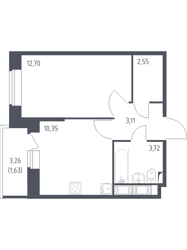 1-комнатная квартира, 34.06 м² в ЖК "Новое Колпино" - планировка, фото №1