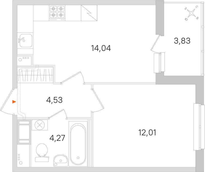 1-комнатная квартира, 34.85 м² в ЖК "Ясно.Янино" - планировка, фото №1