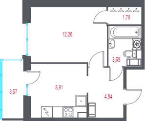 1-комнатная квартира, 32.44 м² в ЖК "Город-спутник Южный" - планировка, фото №1