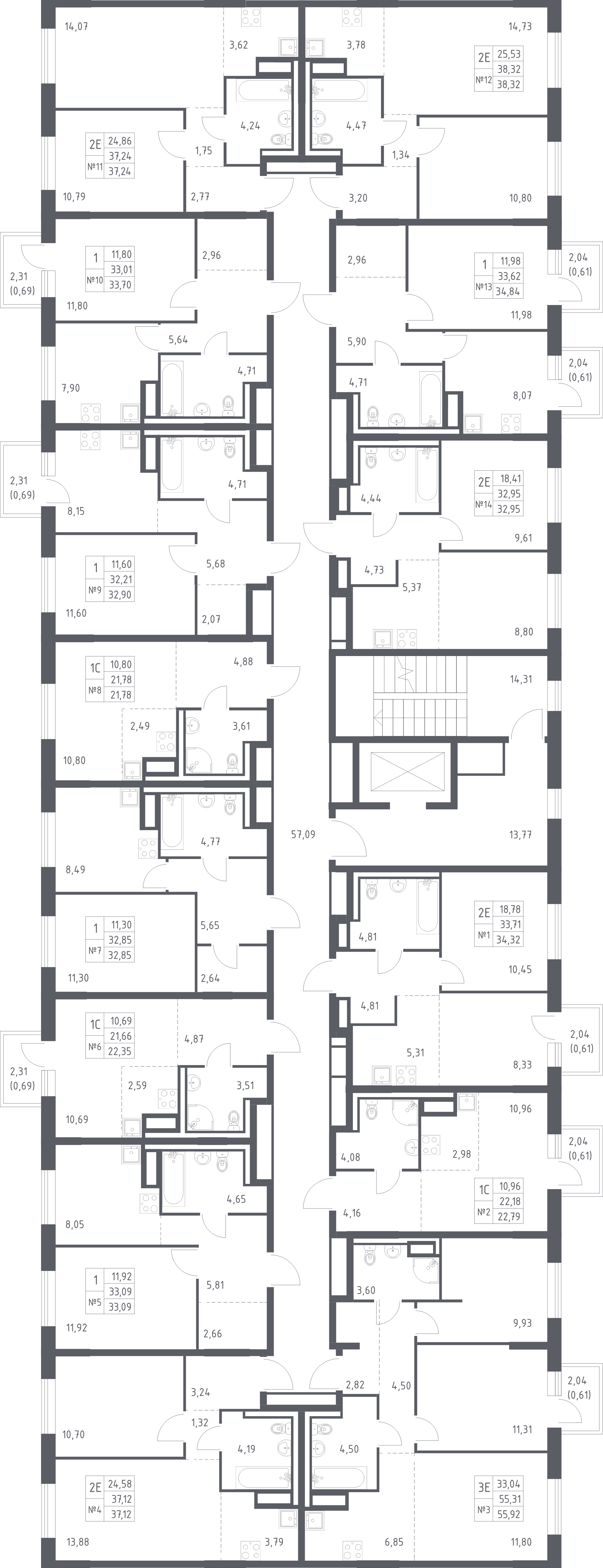 Квартира-студия, 22.79 м² - планировка этажа