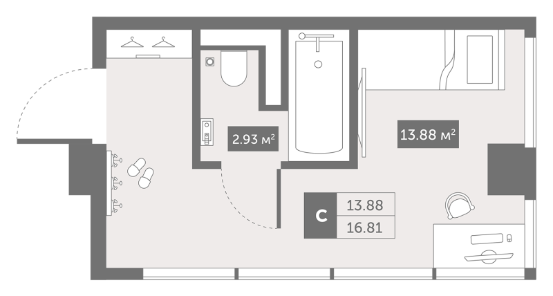 Квартира-студия, 16.81 м² в ЖК "Zoom Черная речка" - планировка, фото №1